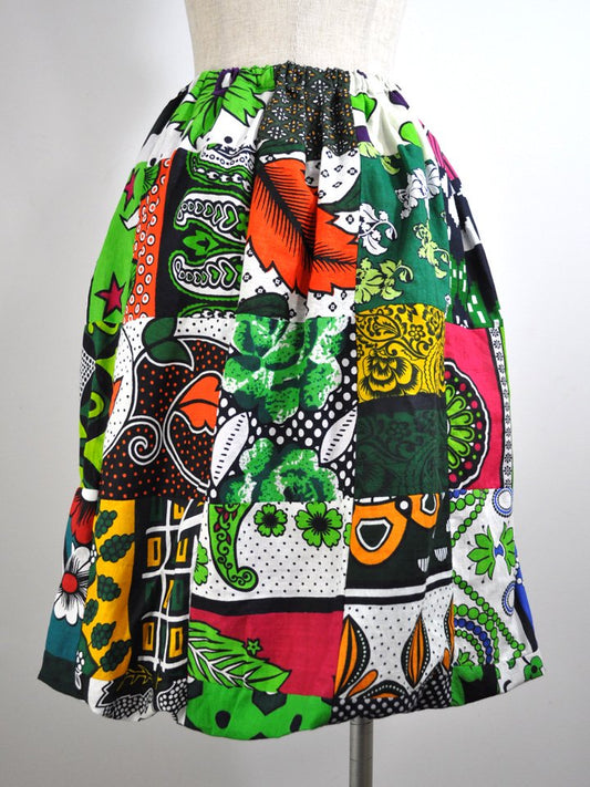 カンガのデコパッチワーク・バルーンスカート・ピンク&グリーン