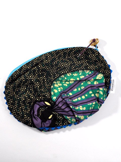 アフリカンプリントのぷっくりポーチ・パープルスプレー