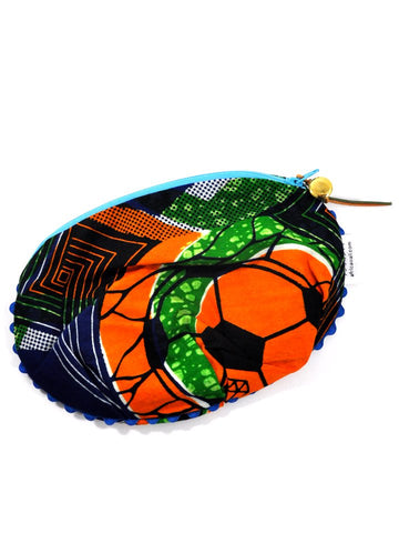 アフリカンプリントのぷっくりポーチ・オレンジサッカーボール
