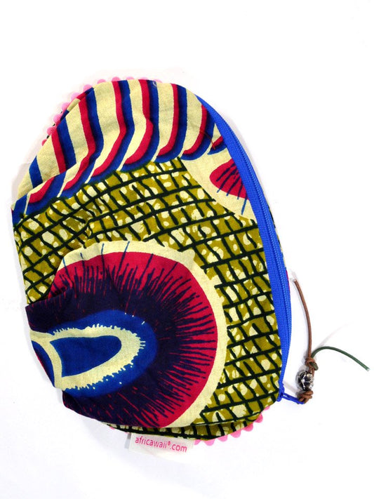 アフリカンプリントのぷっくりポーチ・ブルー×ピンク