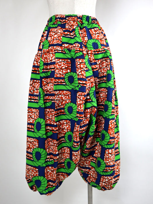 ポケット付きサルエルパンツ・ロング/レッド×グリーンロープ