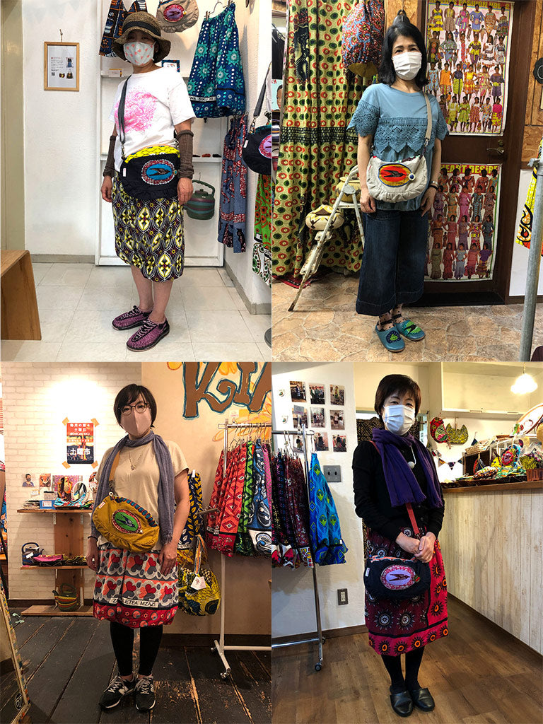 リネンのコラージュ・ショルダーバッグ・グリーン×オレンジ