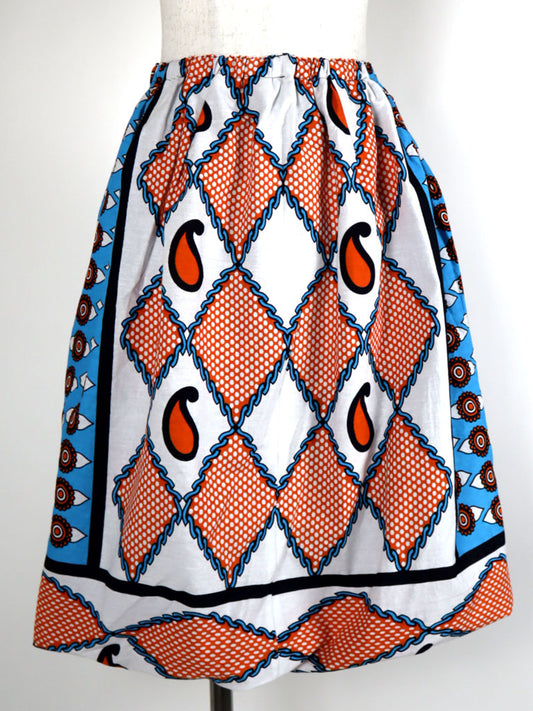 カンガのバルーンスカート・ブルー×オレンジの花