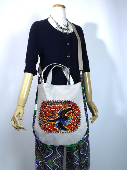 リネンの2wayトートバッグ・フライングバード