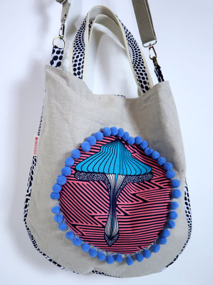 リネンの2wayトートバッグ・ブルーマッシュルーム