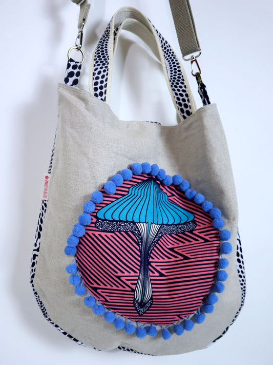 リネンの2wayトートバッグ・ブルーマッシュルーム