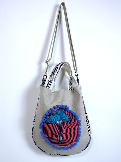 リネンの2wayトートバッグ・ブルーマッシュルーム