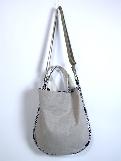 リネンの2wayトートバッグ・ブルーマッシュルーム