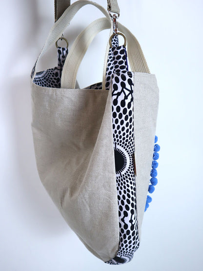 リネンの2wayトートバッグ・ブルーマッシュルーム