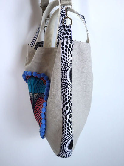 リネンの2wayトートバッグ・ブルーマッシュルーム