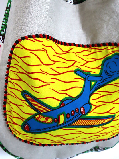 リネンの2wayトートバッグ・イエロー×ブルーエアプレーン