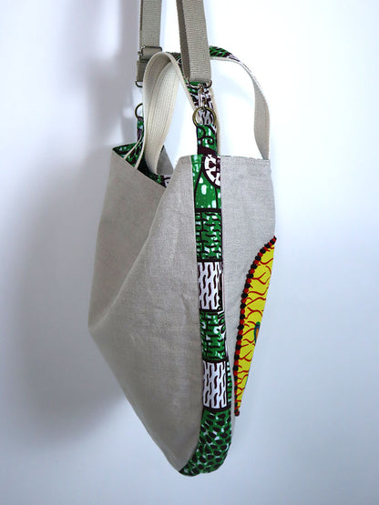 リネンの2wayトートバッグ・イエロー×ブルーエアプレーン