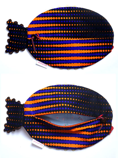 アフリカンプリントのお魚ポーチ・ブラック