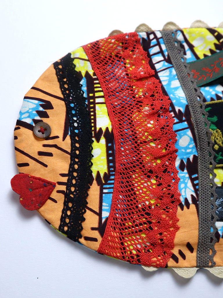 アフリカンプリントのお魚ポーチ・オレンジ