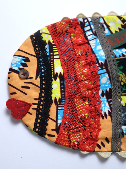 アフリカンプリントのお魚ポーチ・オレンジ