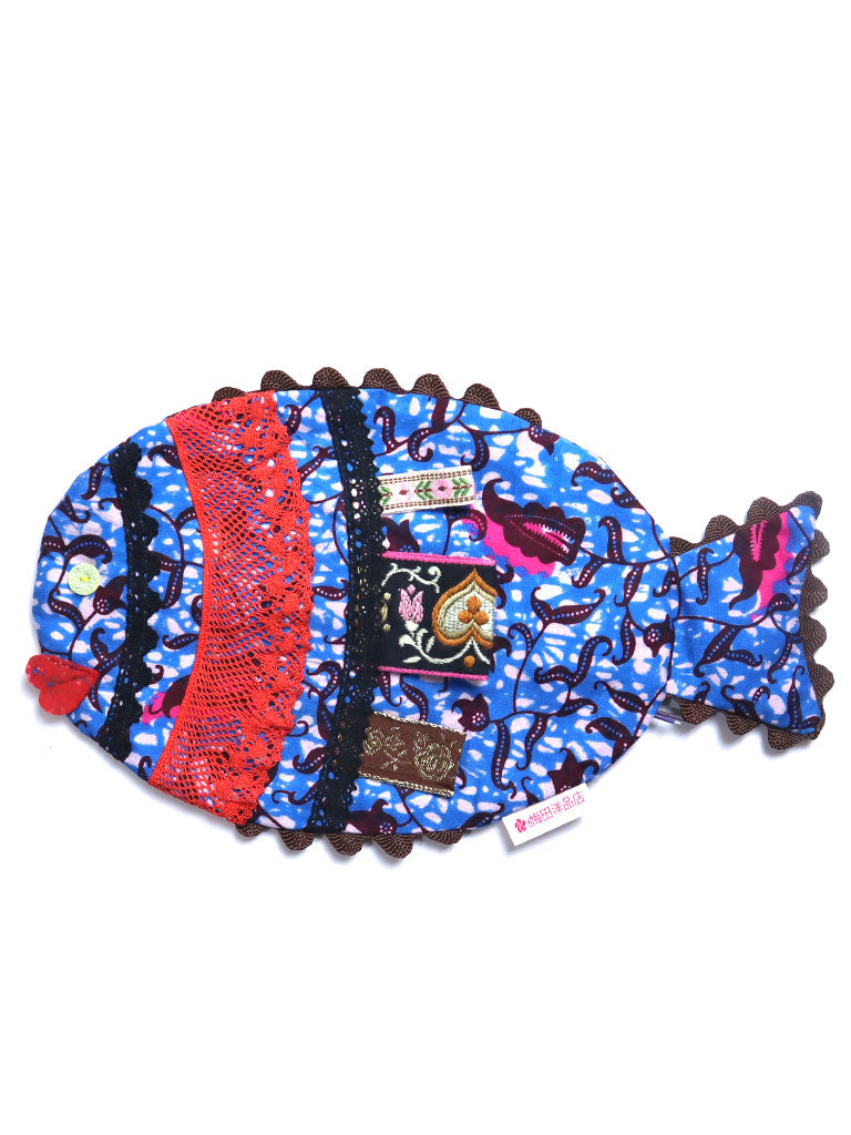 アフリカンプリントのお魚ポーチ・ブルー