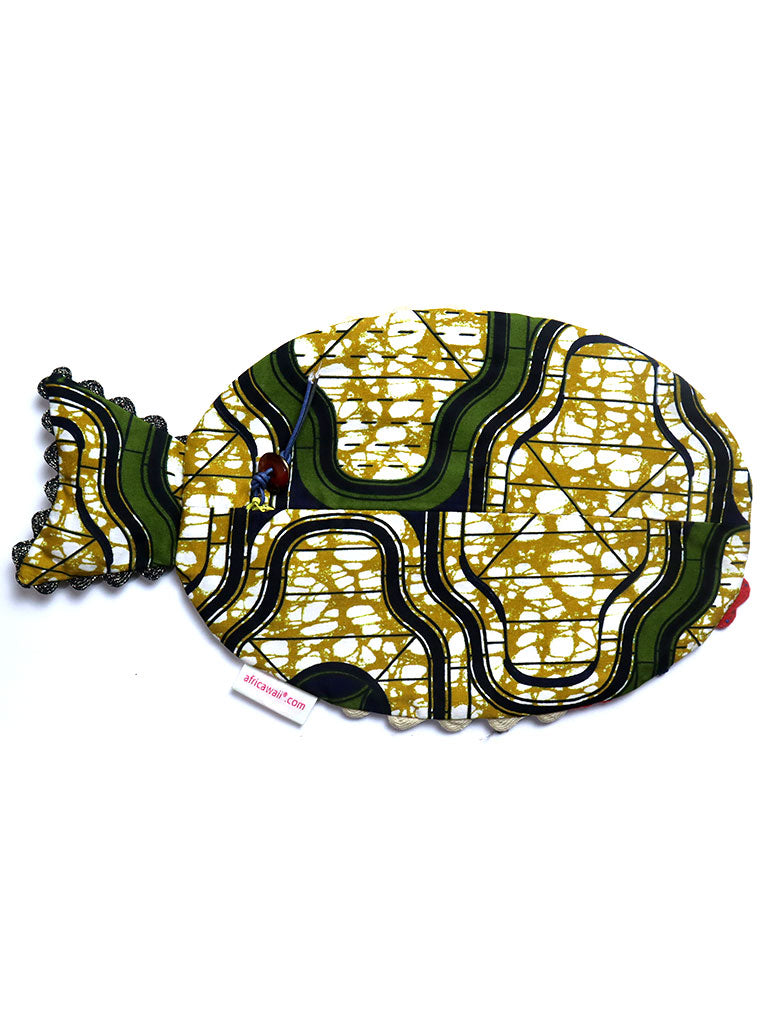 アフリカンプリントのお魚ポーチ・オーカー