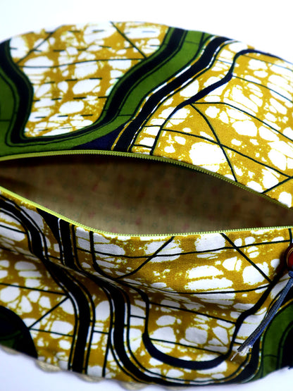 アフリカンプリントのお魚ポーチ・オーカー