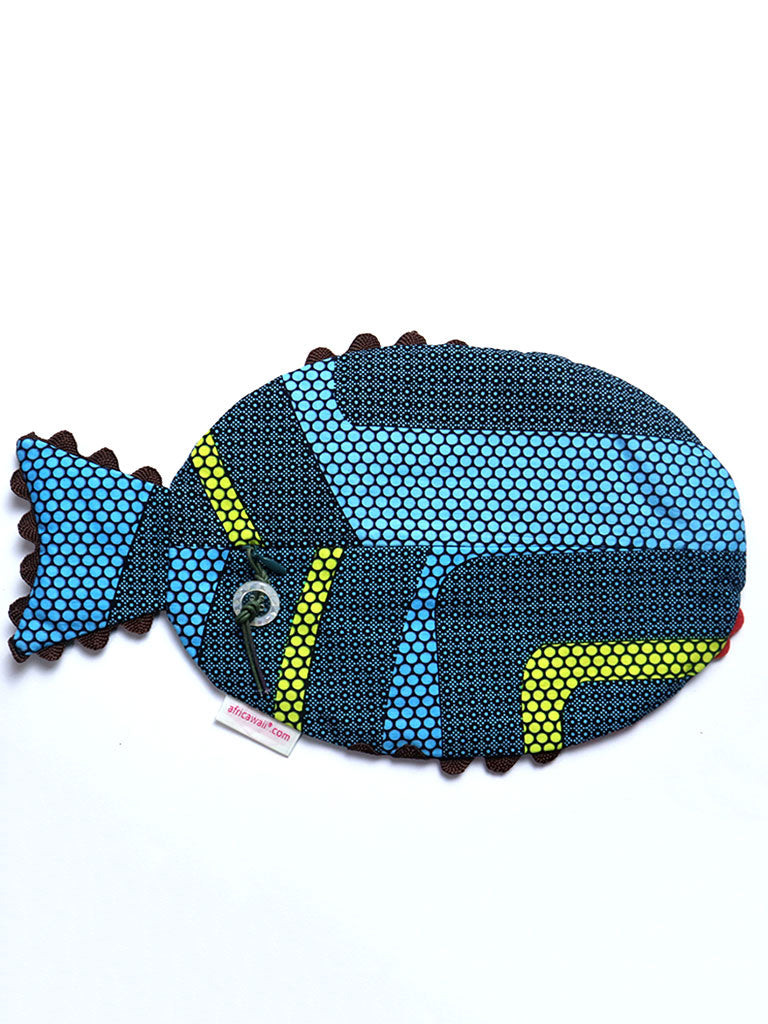 アフリカンプリントのお魚ポーチ・ブルードット