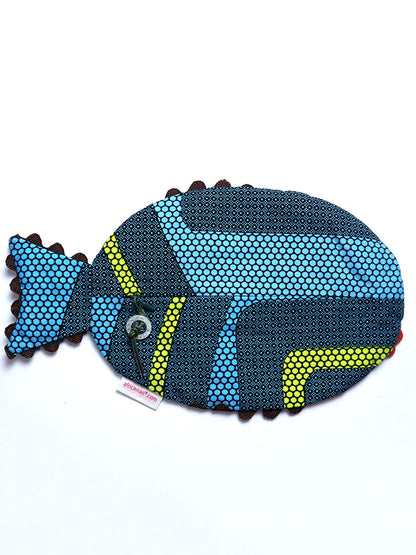 アフリカンプリントのお魚ポーチ・ブルードット