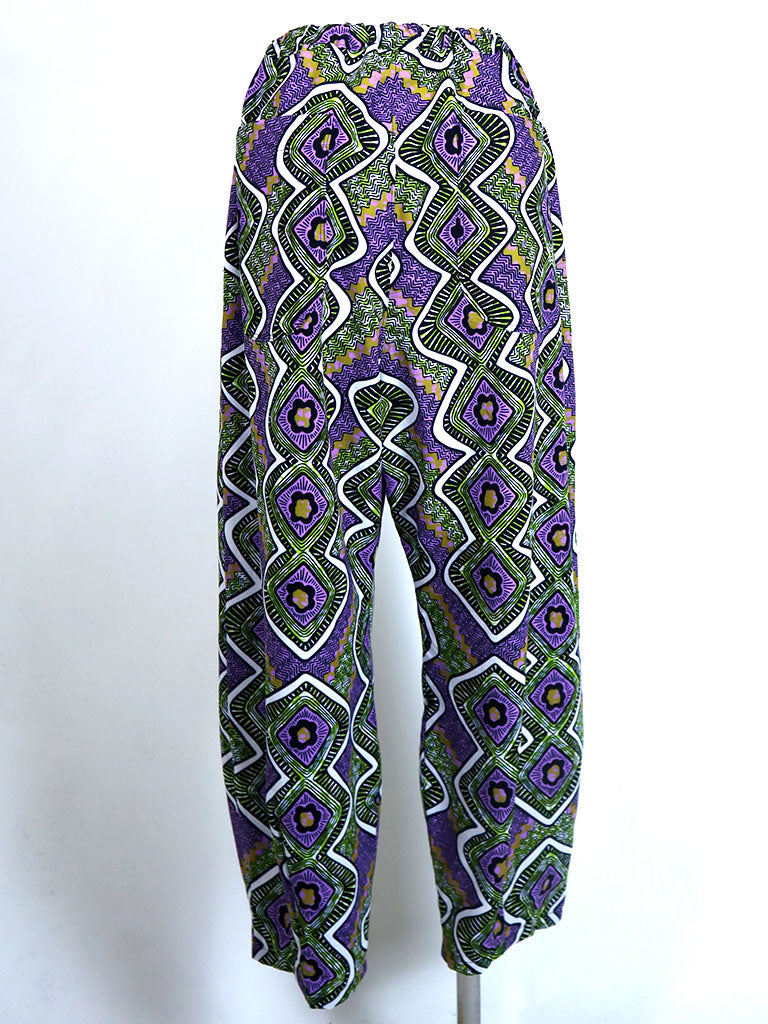 前後ポケット付きコクーンパンツ/パープル×グリーン