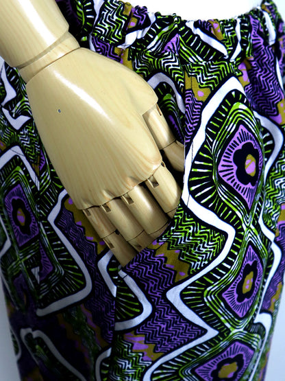 前後ポケット付きコクーンパンツ/パープル×グリーン