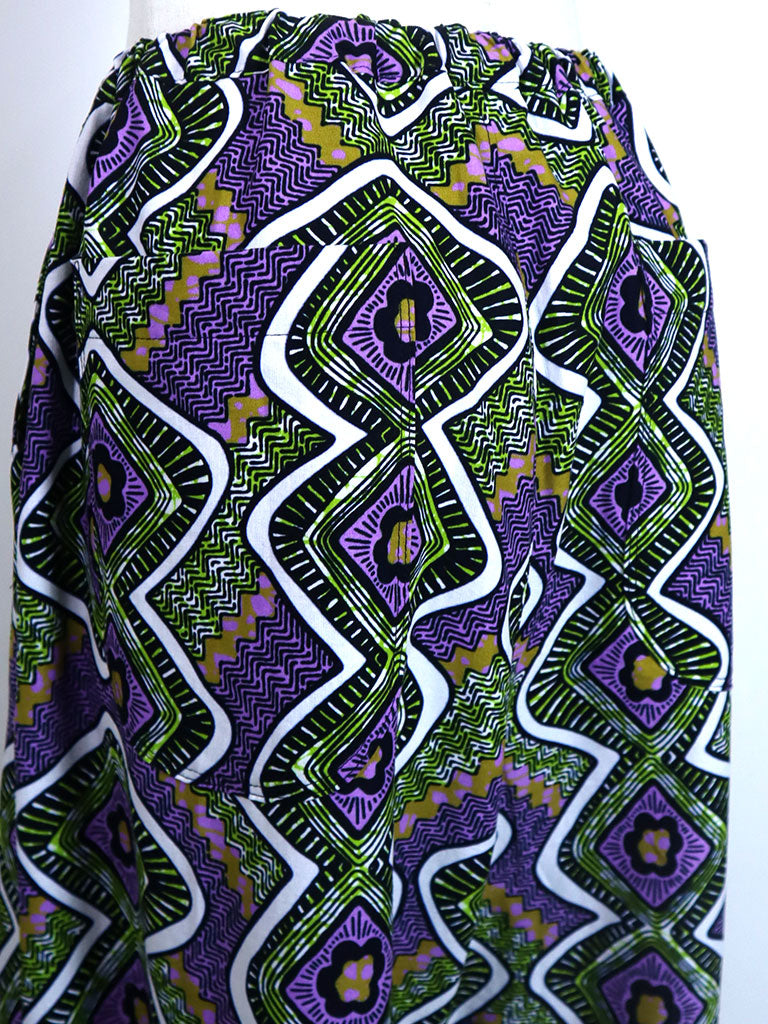 前後ポケット付きコクーンパンツ/パープル×グリーン