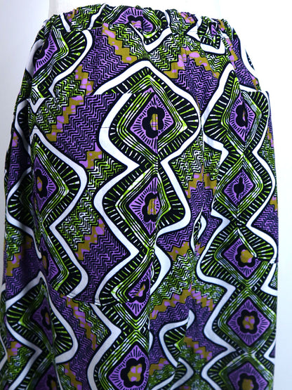 前後ポケット付きコクーンパンツ/パープル×グリーン