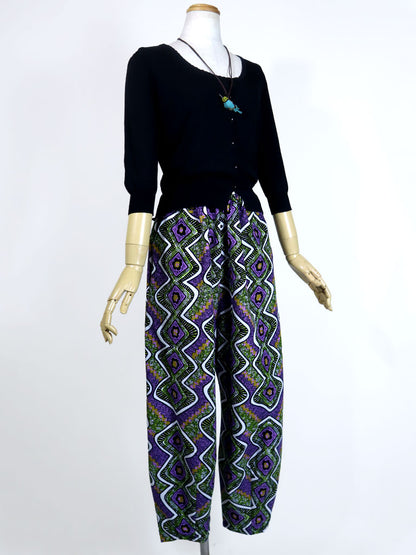 前後ポケット付きコクーンパンツ/パープル×グリーン