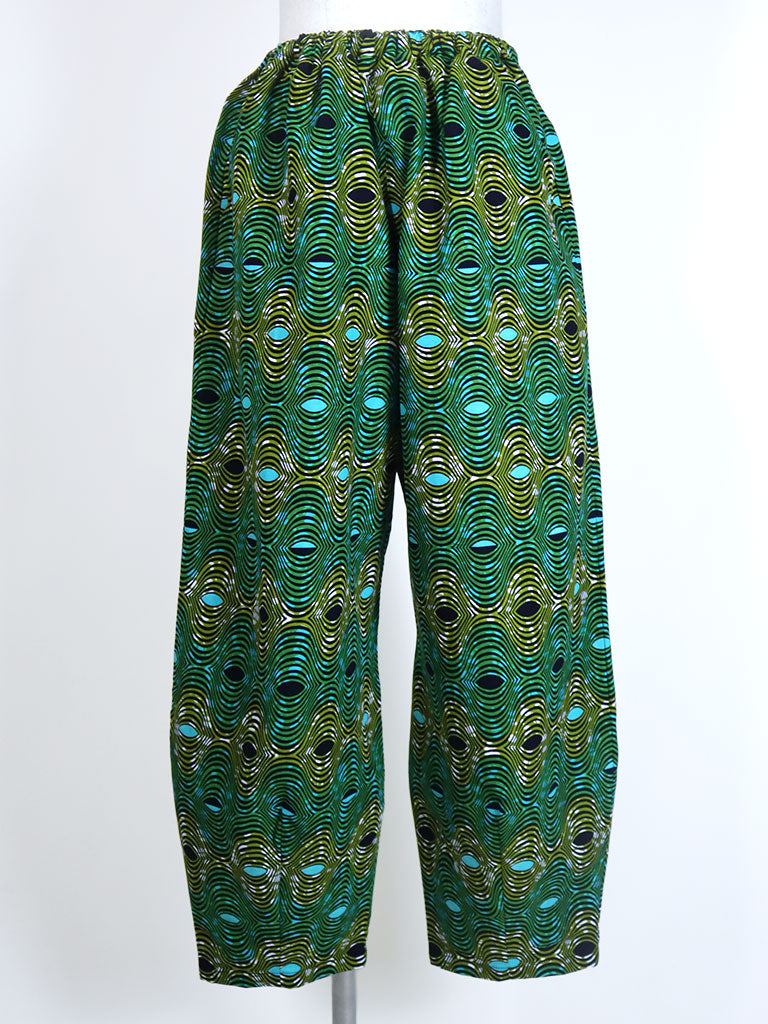 前後ポケット付きコクーンパンツ/グリーンウェーブ