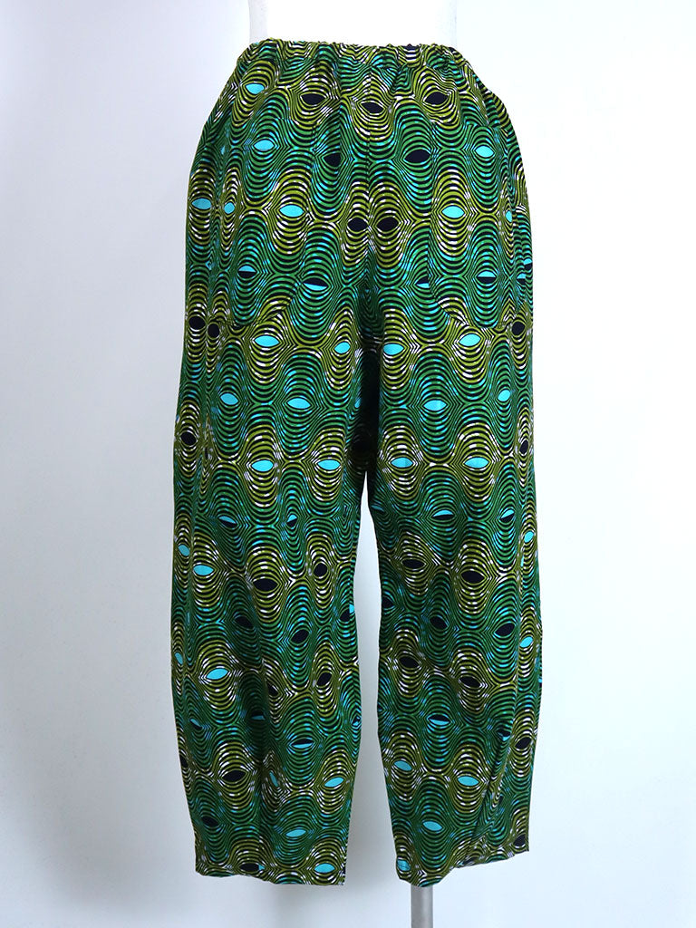 前後ポケット付きコクーンパンツ/グリーンウェーブ