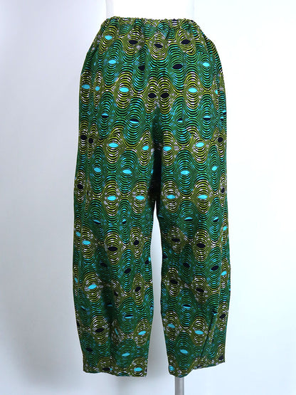 前後ポケット付きコクーンパンツ/グリーンウェーブ