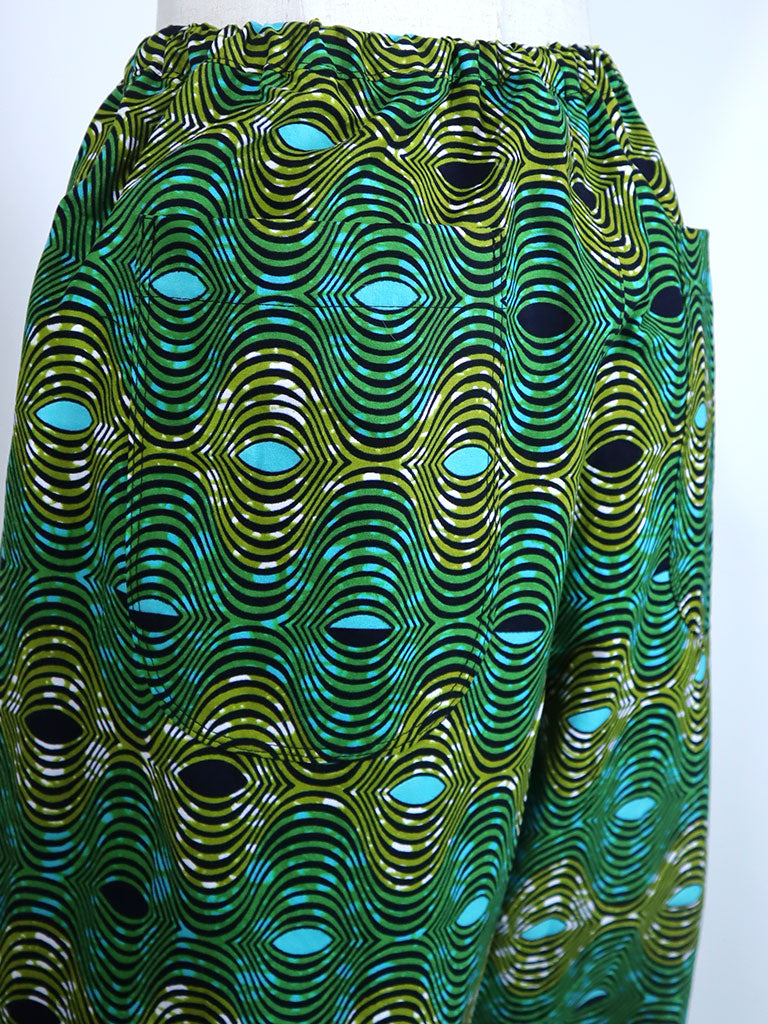 前後ポケット付きコクーンパンツ/グリーンウェーブ