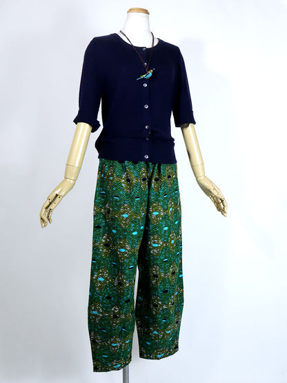 前後ポケット付きコクーンパンツ/グリーンウェーブ