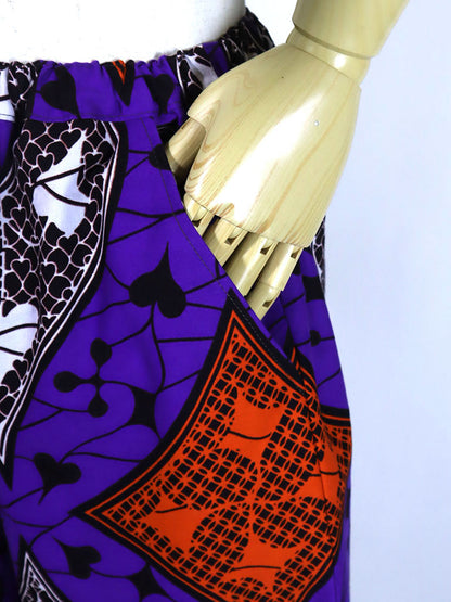 前後ポケット付きコクーンパンツ/パープル×スペード&ダイヤ