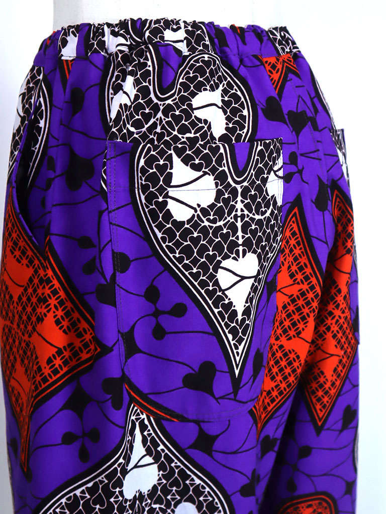 前後ポケット付きコクーンパンツ/パープル×スペード&ダイヤ