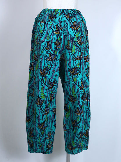 前後ポケット付きコクーンパンツ/ターコイズ×ボタニカル