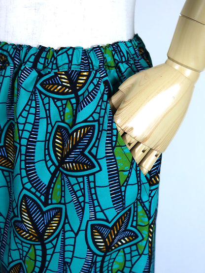 前後ポケット付きコクーンパンツ/ターコイズ×ボタニカル