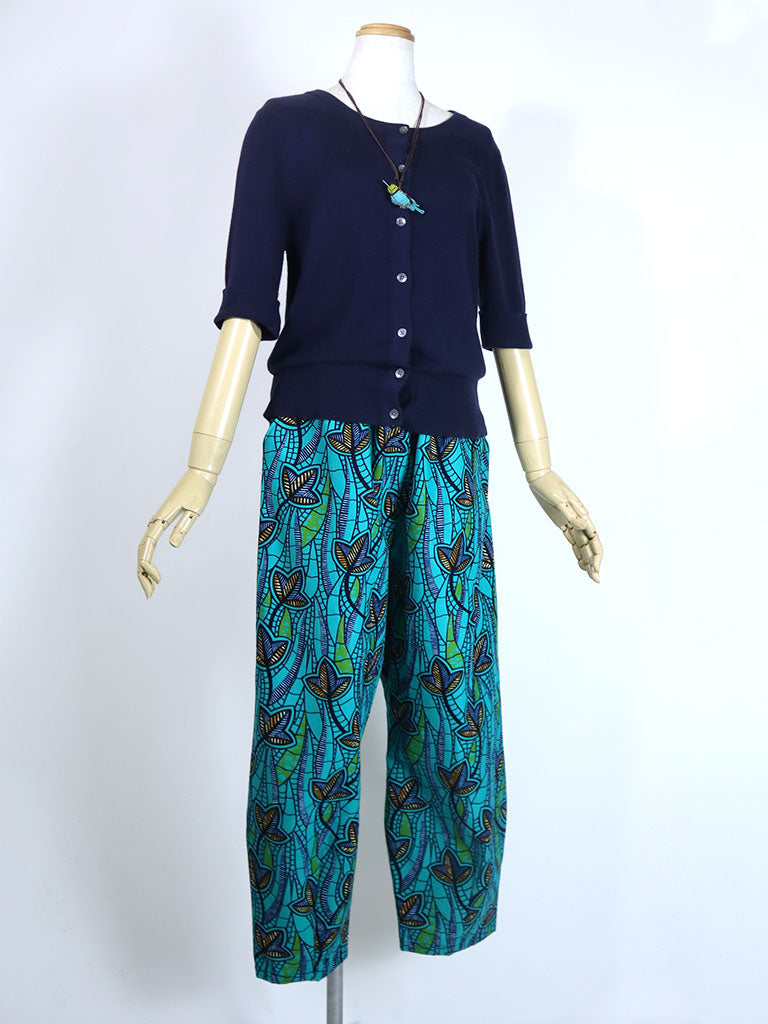 前後ポケット付きコクーンパンツ/ターコイズ×ボタニカル