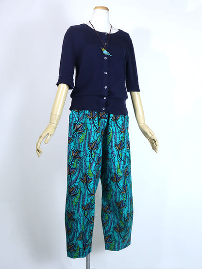 前後ポケット付きコクーンパンツ/ターコイズ×ボタニカル