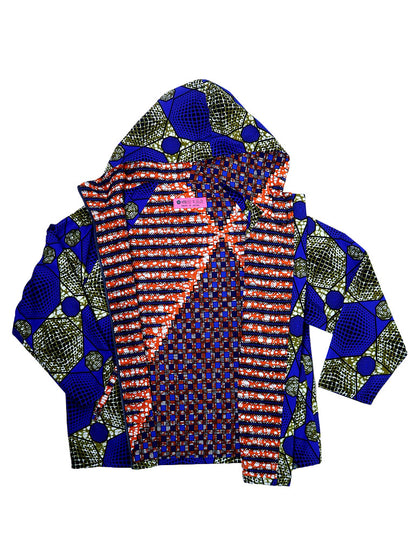 ポケット付きジップアップパーカー・ブルーグリッド