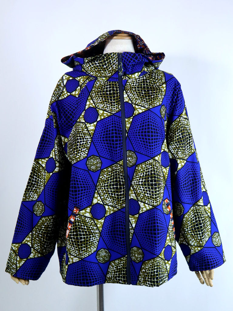 ポケット付きジップアップパーカー・ブルーグリッド