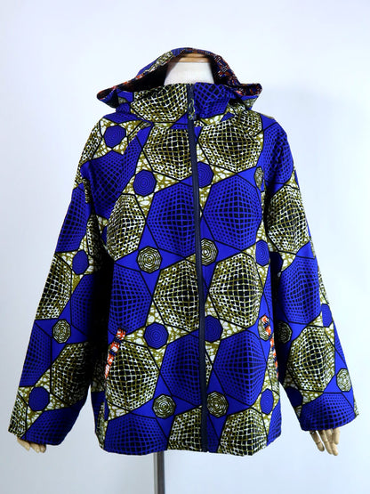 ポケット付きジップアップパーカー・ブルーグリッド