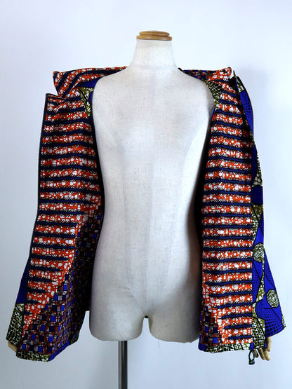 ポケット付きジップアップパーカー・ブルーグリッド