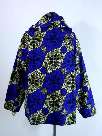 ポケット付きジップアップパーカー・ブルーグリッド