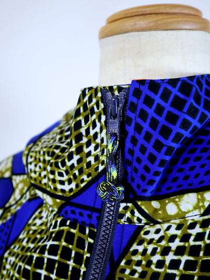 ポケット付きジップアップパーカー・ブルーグリッド