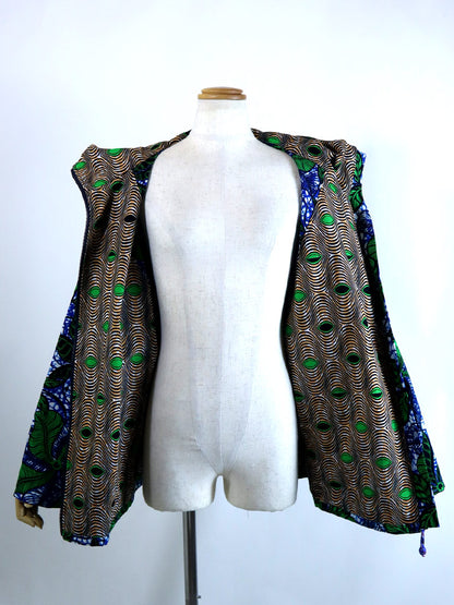 ポケット付きジップアップパーカー・ブルー×グリーンリーフ