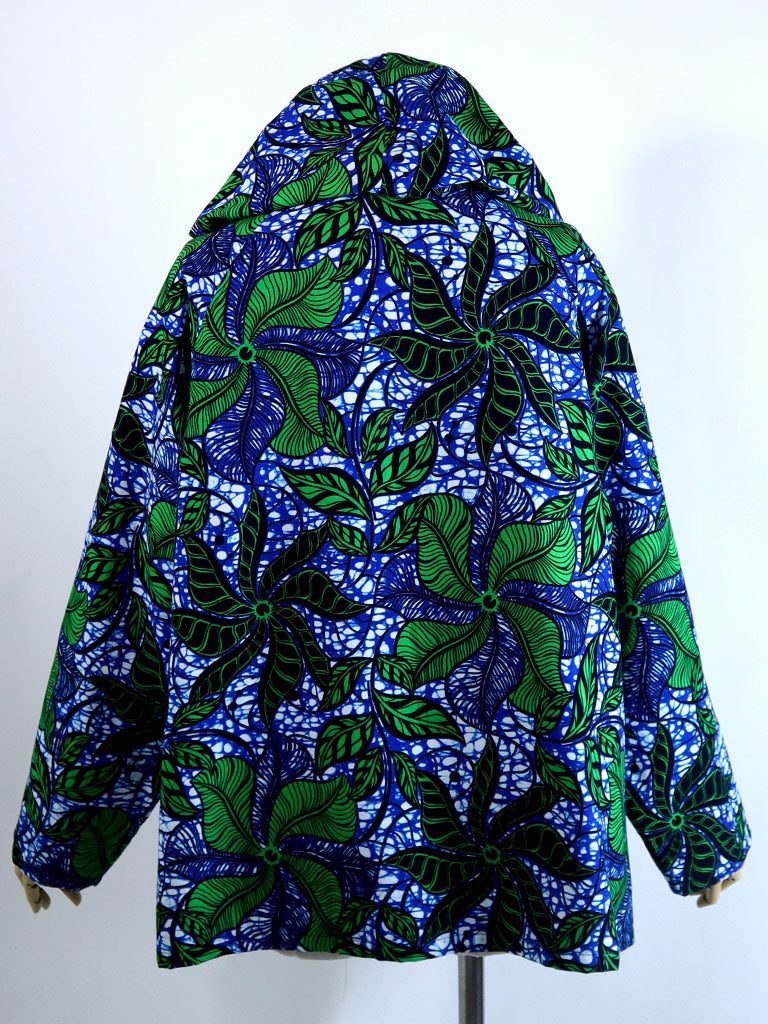 ポケット付きジップアップパーカー・ブルー×グリーンリーフ