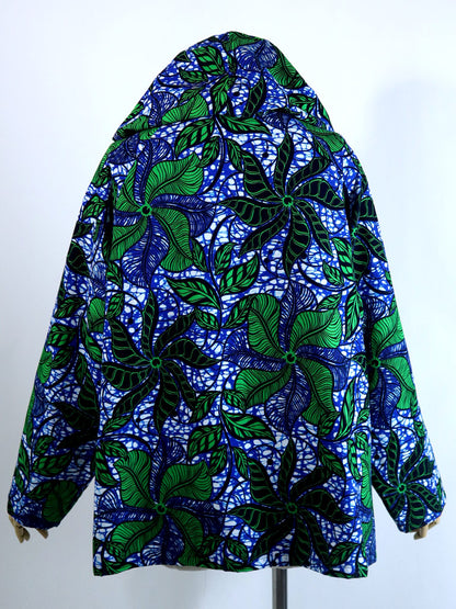 ポケット付きジップアップパーカー・ブルー×グリーンリーフ