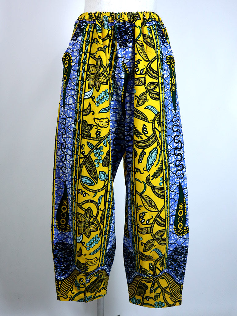 前後ポケット付きコクーンパンツ/イエロー×ボタニカル